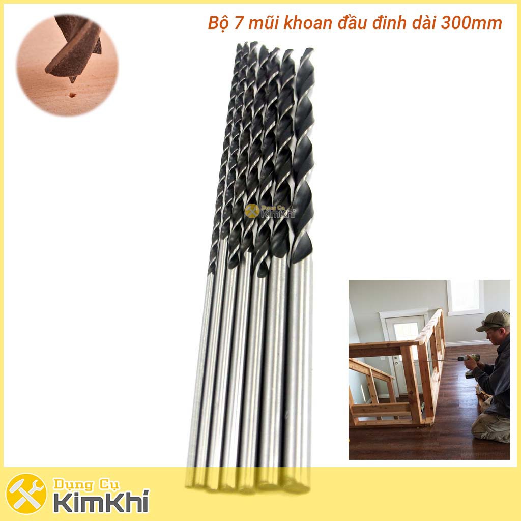 Bộ 7 mũi khoan gỗ đầu đinh 4-12mm dài 300mm