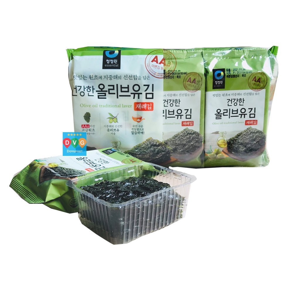 Bịch 9 Gói Lá Kim Ăn Liền Vị Dầu Oliu Truyền Thống Hàn Quốc Daesang 5 Gram x 9