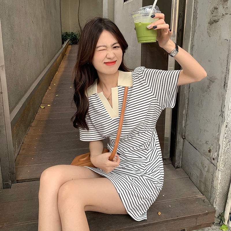 Đầm PERTY ôm eo họa tiết kẻ sọc phong cách Hàn Quốc thời trang mùa hè cho nữ