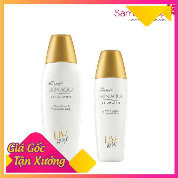 Sunplay Skin Aqua Clear White SPF50+, PA++++: Sữa chống nắng dưỡng da trắng mịn