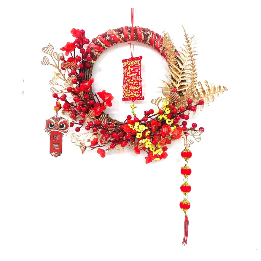 Vòng hoa đào đông đỏ trang trí tết H41