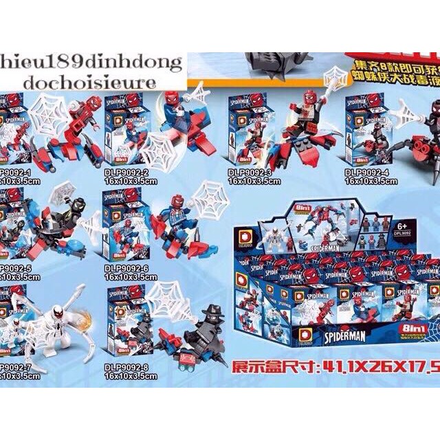 Lắp ráp xếp hình minifigures Lego siêu anh hùng 9092: (8in1) Thế giới người nhện và robot (ảnh thật)