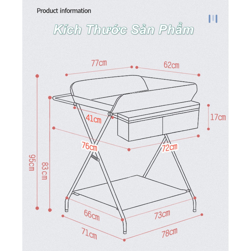 ✈❁□Bàn thay tã quần áo cho bé BlueSave 77x62x95cm có thể xếp gọn thế hệ mới 2021 - 168😍🥰 Giảm giá10%