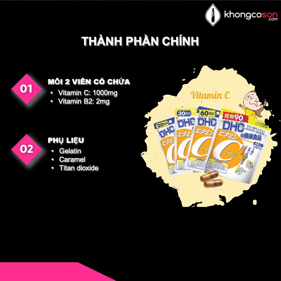 Viên Uống DHC Vitamin C Tăng Cường Sức Đề Kháng Chống Nắng Làm Đẹp Da Và Mờ Thâm Nhật Bản 30 và 90 Ngày - Khongcoson