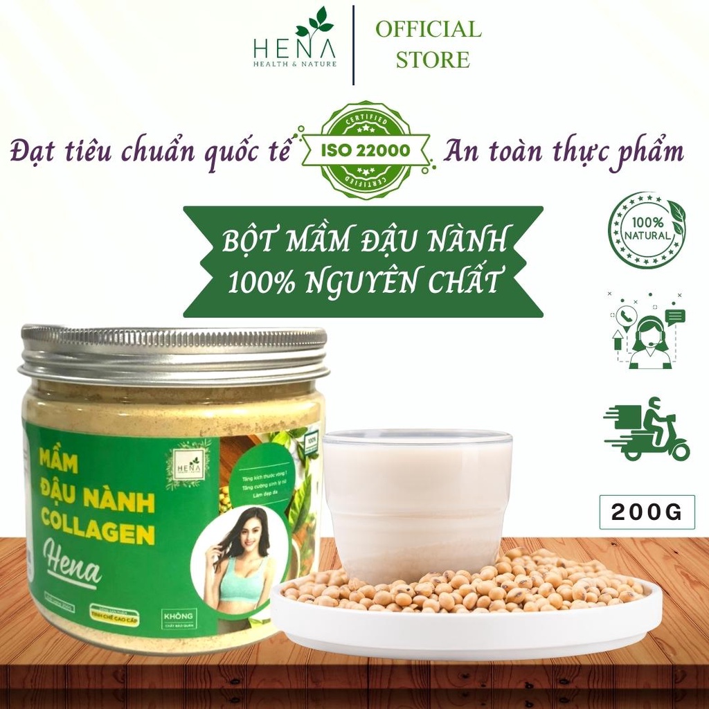 Mầm Đậu Nành  Tăng Vòng 1  HENA 200g Cao Cấp, Bột Mầm Đậu Nành Tinh Chế Làm Đẹp Da, Đào Thải Độc Tố