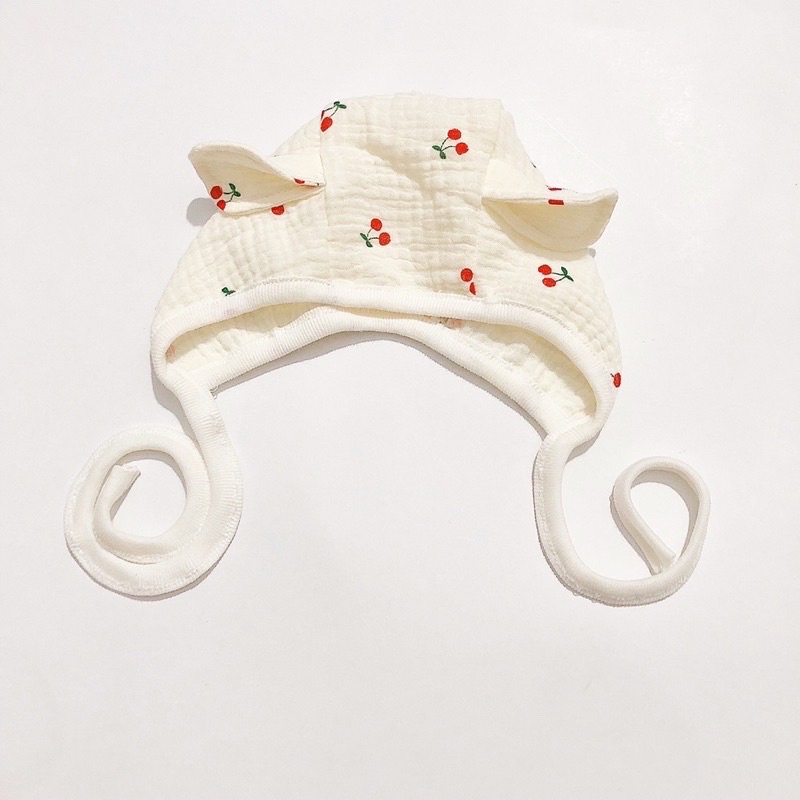 Mũ bonnet chất liệu xô muslin hoạ tiết xinh xắn cho bé