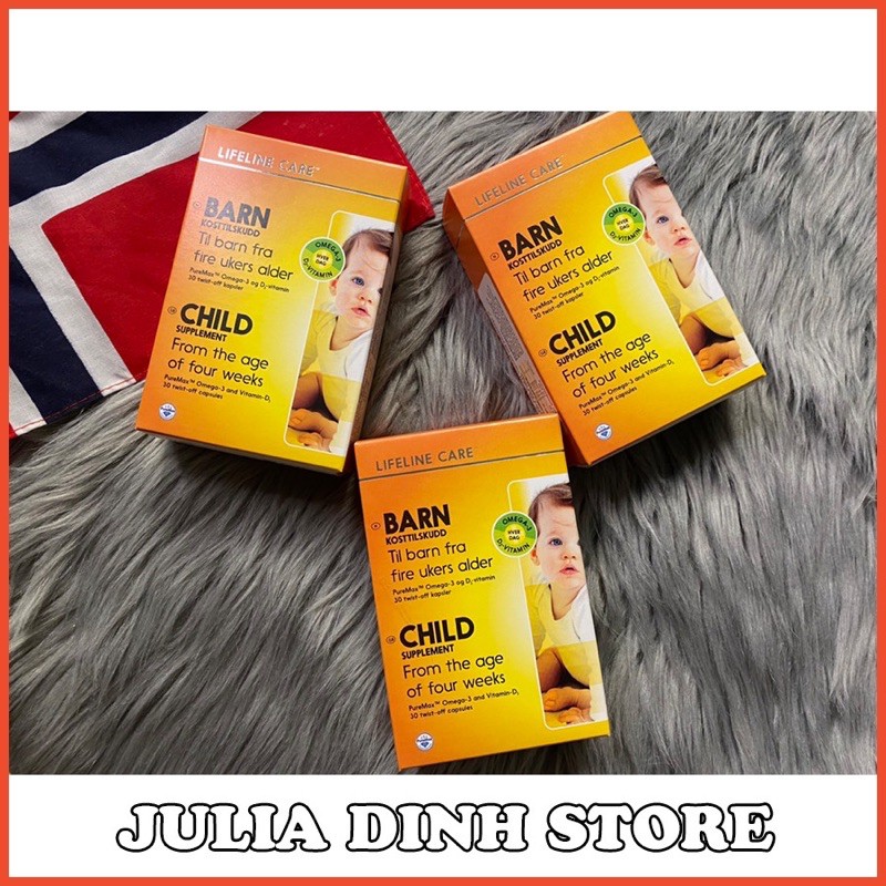 Dầu cá kim cương DHA Vitamin D3 BARN Lifeline Care Nauy cho bé từ 4 tuần tuổi hộp 30 viên