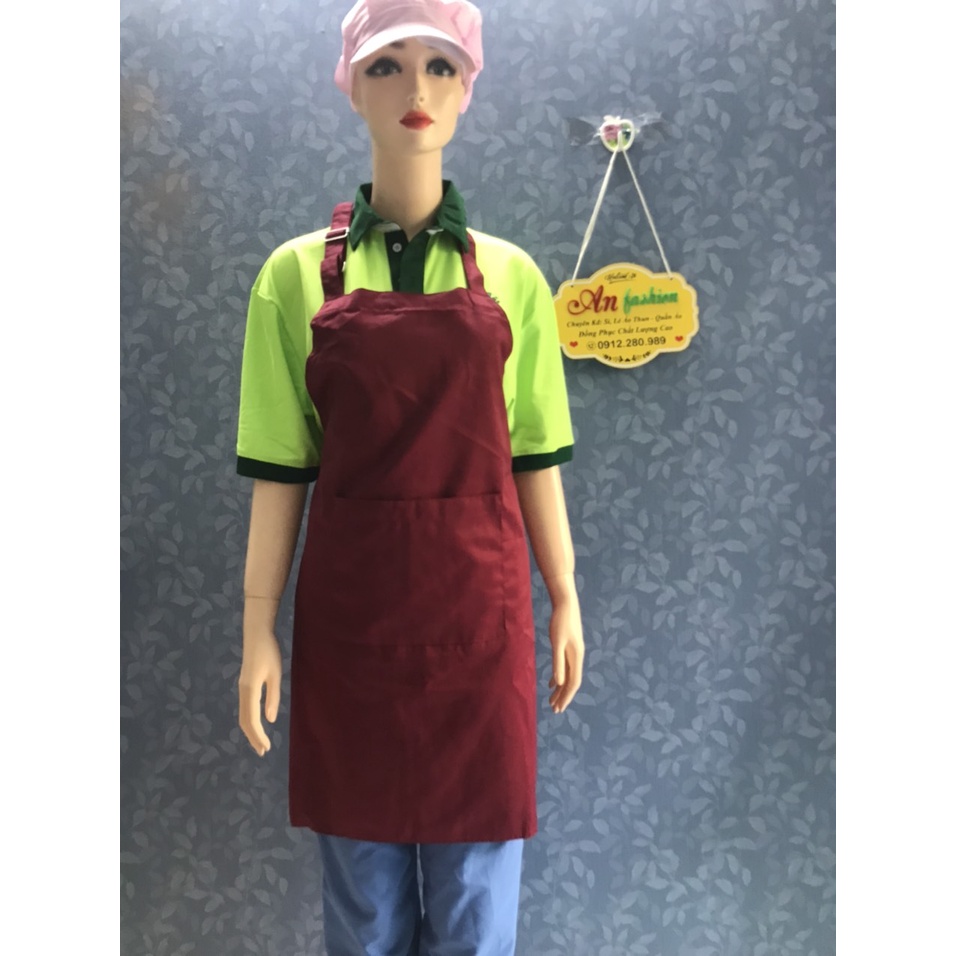 Tạp Dề Kaki Dài Màu đỏ đô Nam/Nữ Nhân Viên Phục Vụ Quán Cafe, Nhà Hàng, Gia Đình_Hình chụp thật.