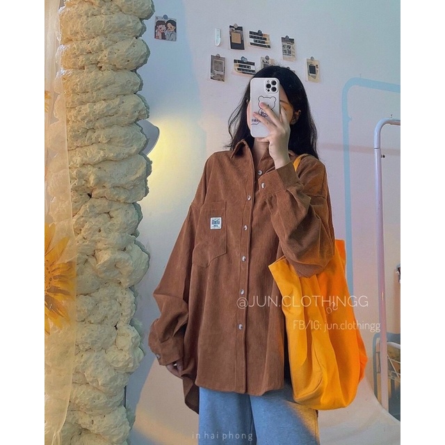 Áo khoác dáng sơmi kaki nhung gân cài nút unisex ulzzang nam nữ