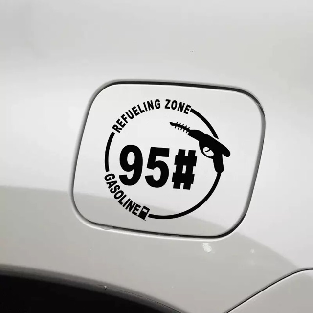 Decal dán nắp xăng ô tô xăng 92, 95, 98 hai màu đen trắng dạ quang