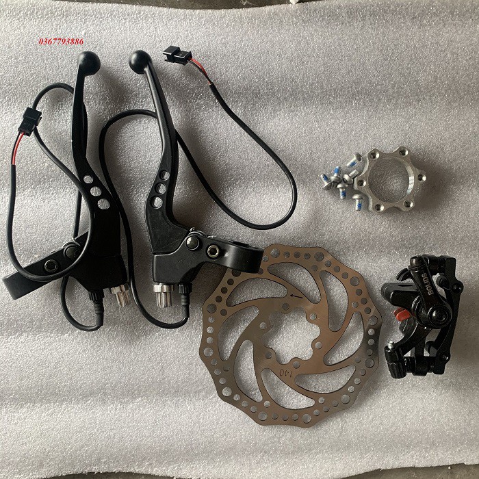 Combo tay phanh điện, phanh đĩa , củ phanh đĩa và vòng ren bắt phanh đĩa chế xe scooter điện, xe lăn điện, xe 3-4 bánh