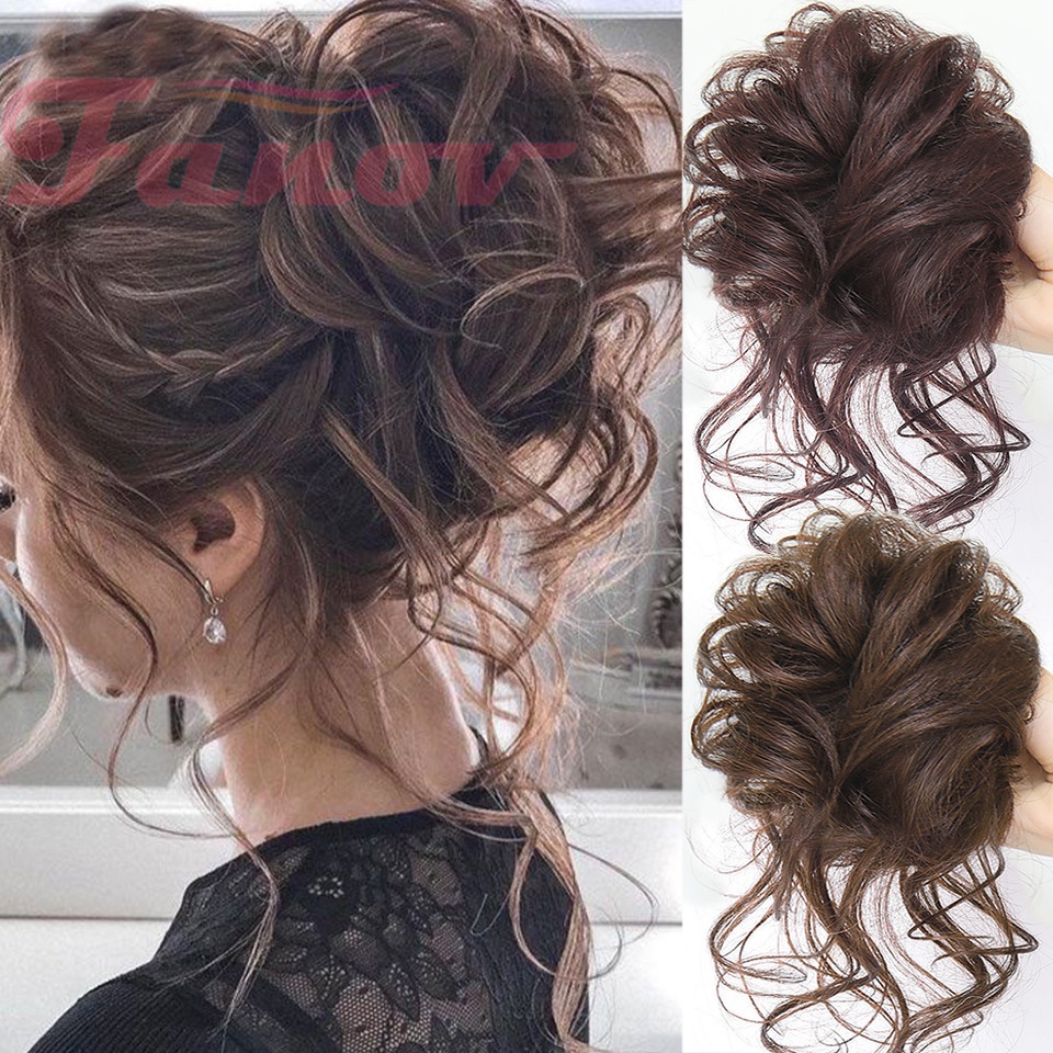 Búi Tóc Giả Xoăn Co Giãn Màu Đen / Nâu Dành Cho Nữ