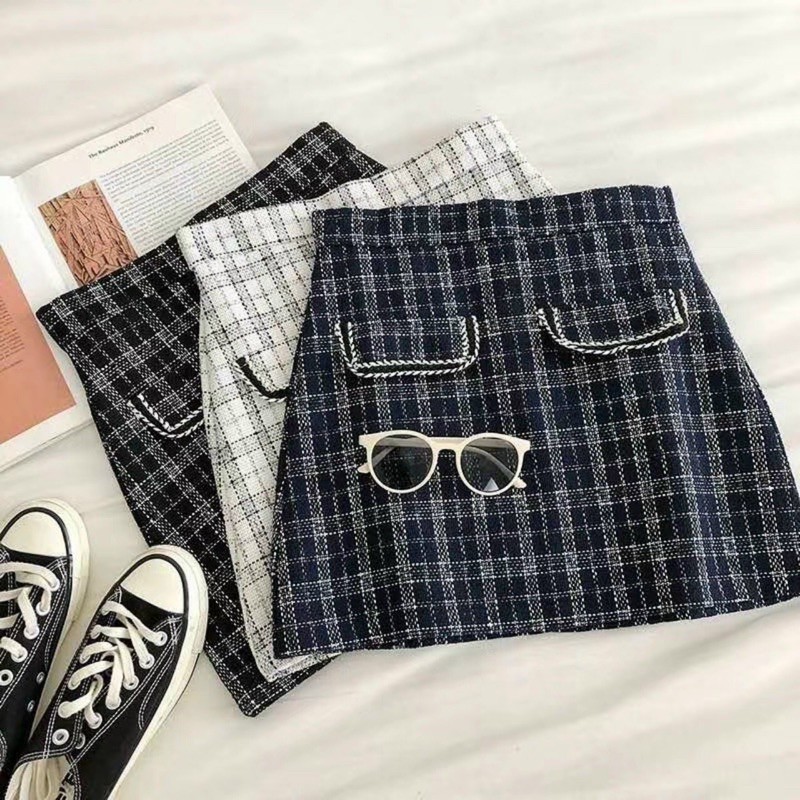 chân váy dạ kẻ