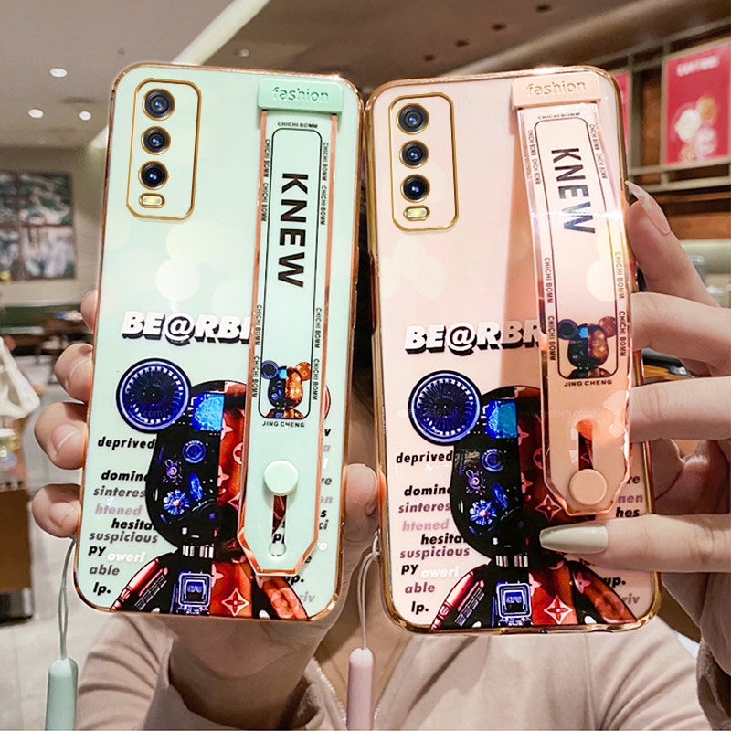 Ốp Điện Thoại In Hình Gấu Mạ Điện Kèm Dây Đeo Cho Vivo Y20 Y20i Y20S Y12S 2021 Y20S G Y20 2021 Y20A Y12A Vivo 2026