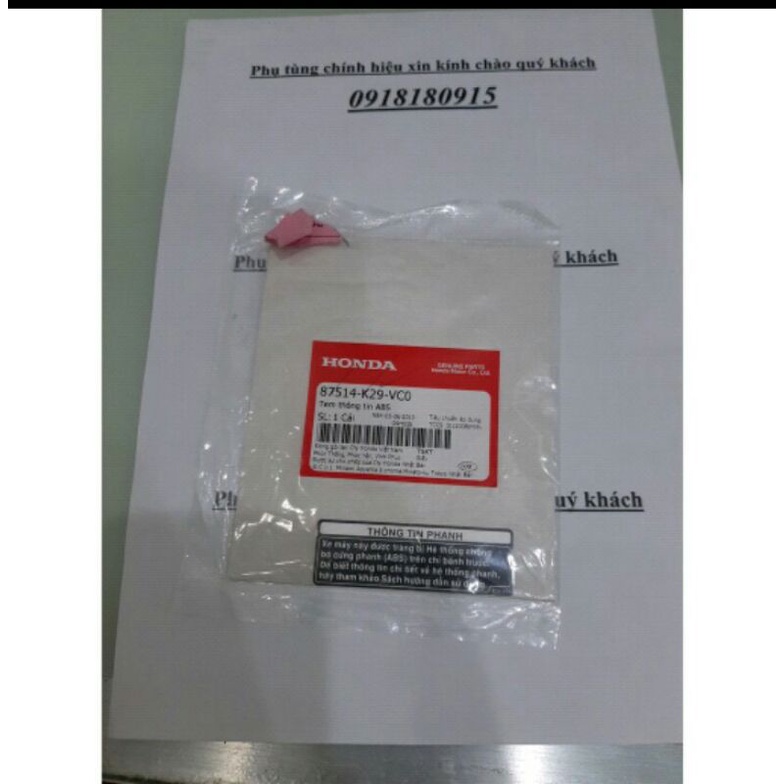 Tem thông số lốp sh 2013-2019 chính hãng honda