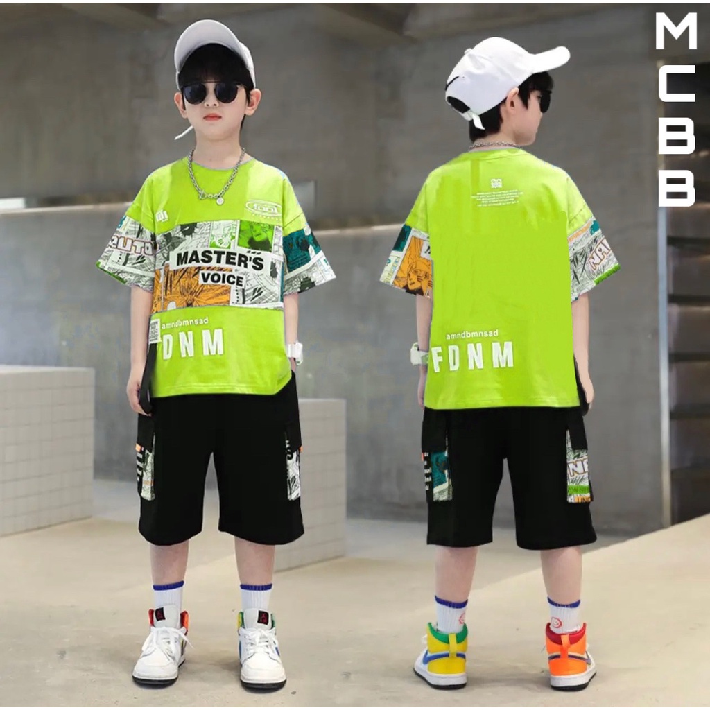 MCBB - 49-60 Kg 100% Vải Cotton Đồ Bộ Cộc Tay Nam Bé Trai & Ba HipHop Áo Thun Nam Quần Shorts Lửng Đùi Phông Quần Áo Nam