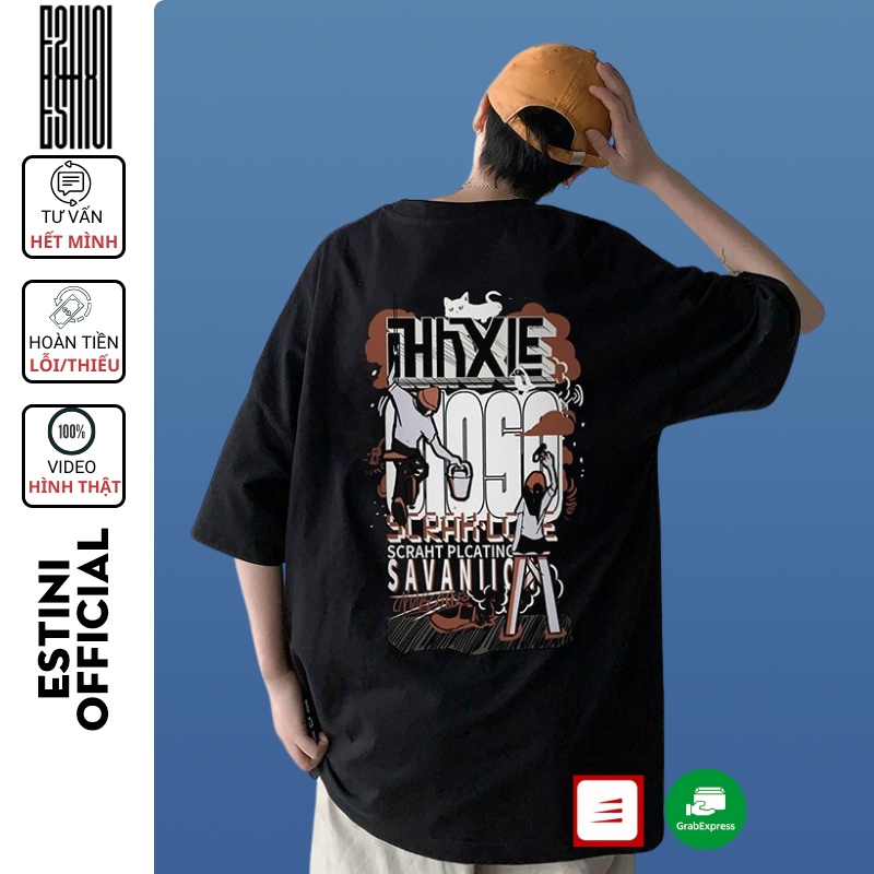 Áo thun tay lỡ form rộng ESTINI áo thun Unisex nữ nam chất cotton vải dày PAINTING