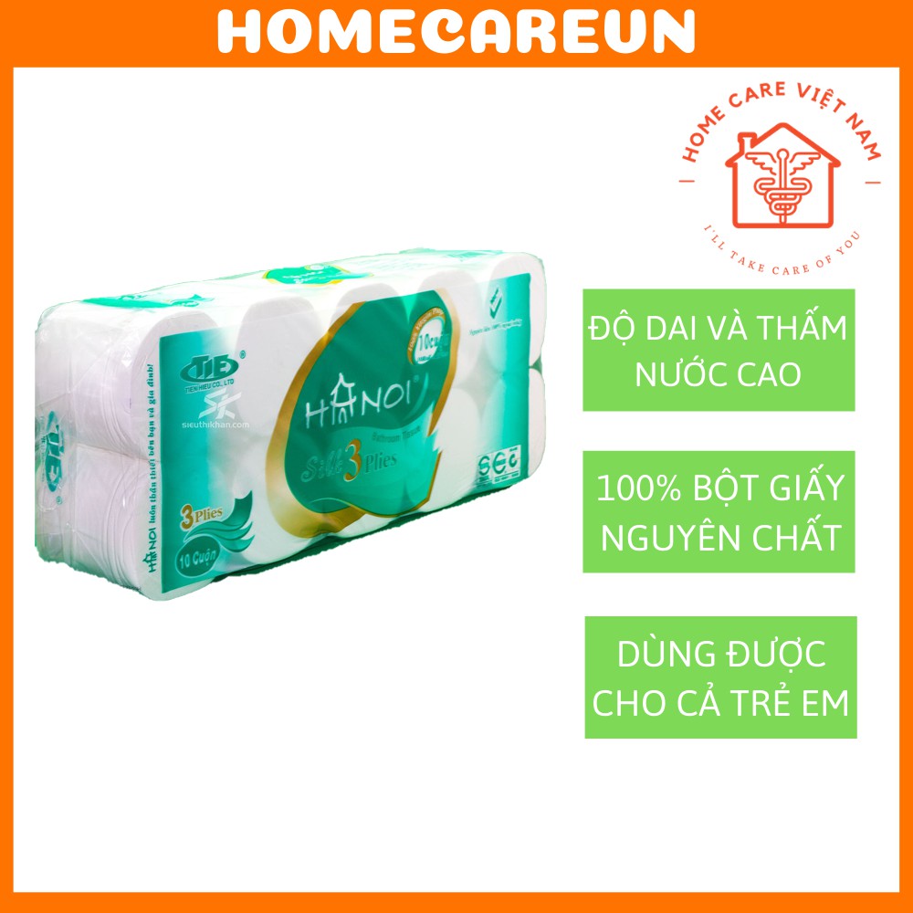 Giấy vệ sinh Hà Nội 3 lớp siêu dai 10 gói 1,6kg - độ dai mịn - thấm hút nước cao - an toàn