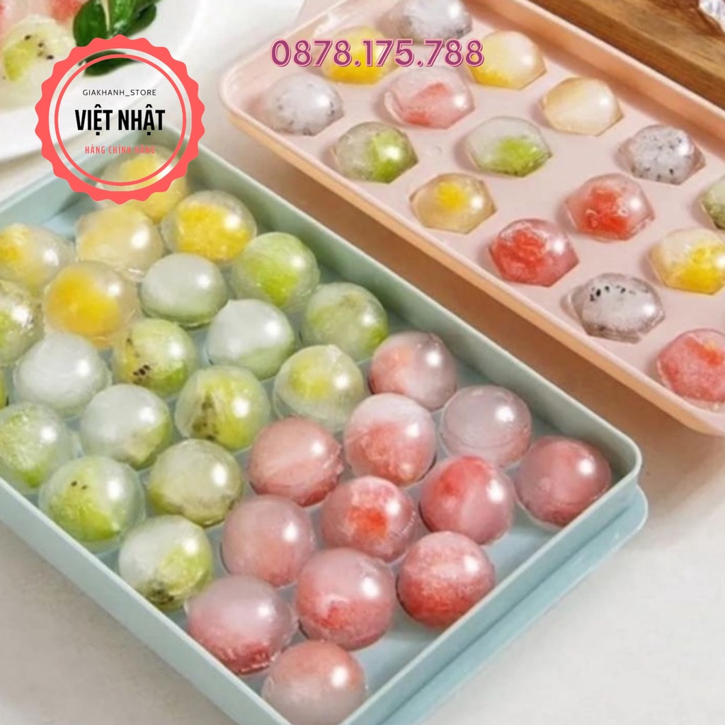 Khay Làm Đá Viên Tròn Có Nắp, Khuôn Làm Thạch Làm Đá Hoa Quả Trái Cây Để Tủ Lạnh, Hàng Việt Nhật Cao Cấp 6978