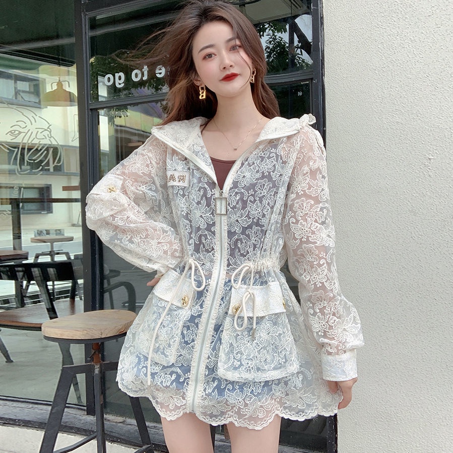 Áo Khoác Chống Nắng Dáng Rộng Có Túi Và Dây Rút Thêu Họa Tiết Đính Đá Thời Trang Mùa Hè Mới Cho Nữ