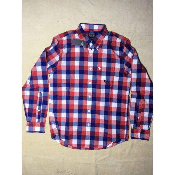 Áo sơ mi công sở nam tay dài cotton cổ bẻ sọc caro Abercrombie&Fitch size S