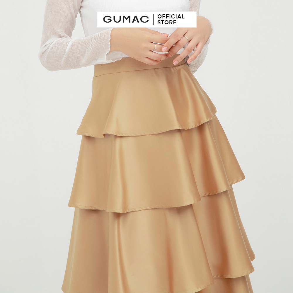 [Mã WABRGM11 giảm 10% đơn 250K] Chân váy nữ xếp tầng GUMAC phong cách tiểu thư màu nâu VB598 | BigBuy360 - bigbuy360.vn