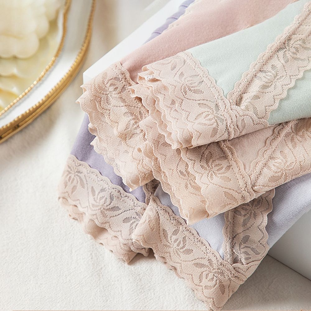 Quần lót nữ chất liệu cotton phối ren màu sắc ngọt ngào phong cách Hàn Quốc