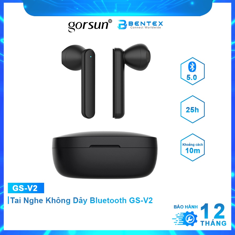 Tai Nghe Bluetooth GORSUN GS-V2 TWS 5.0 Tai Nghe Không Dây Âm Thanh Chất Lượng Thời Gian Pin Lên Tới 25h Bảo Hành 12th