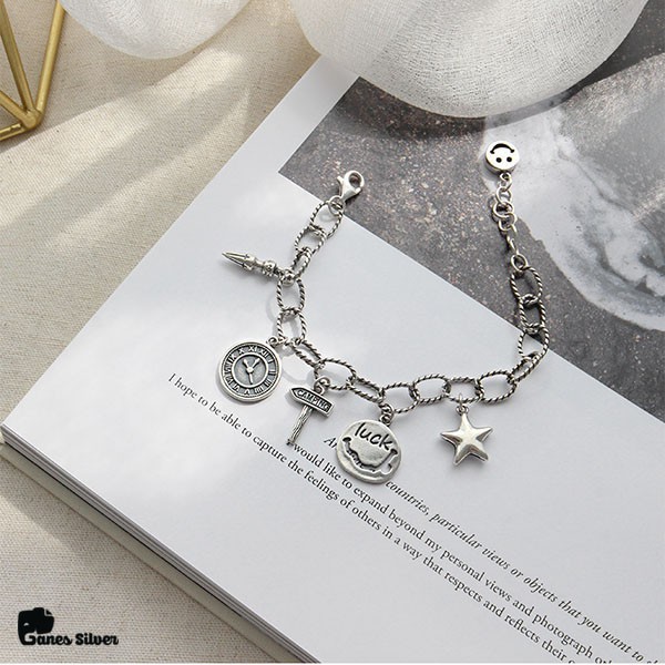 Lắc Tay Nữ Bạc Thái Mix Charm Đồng Hồ - Ganes silver