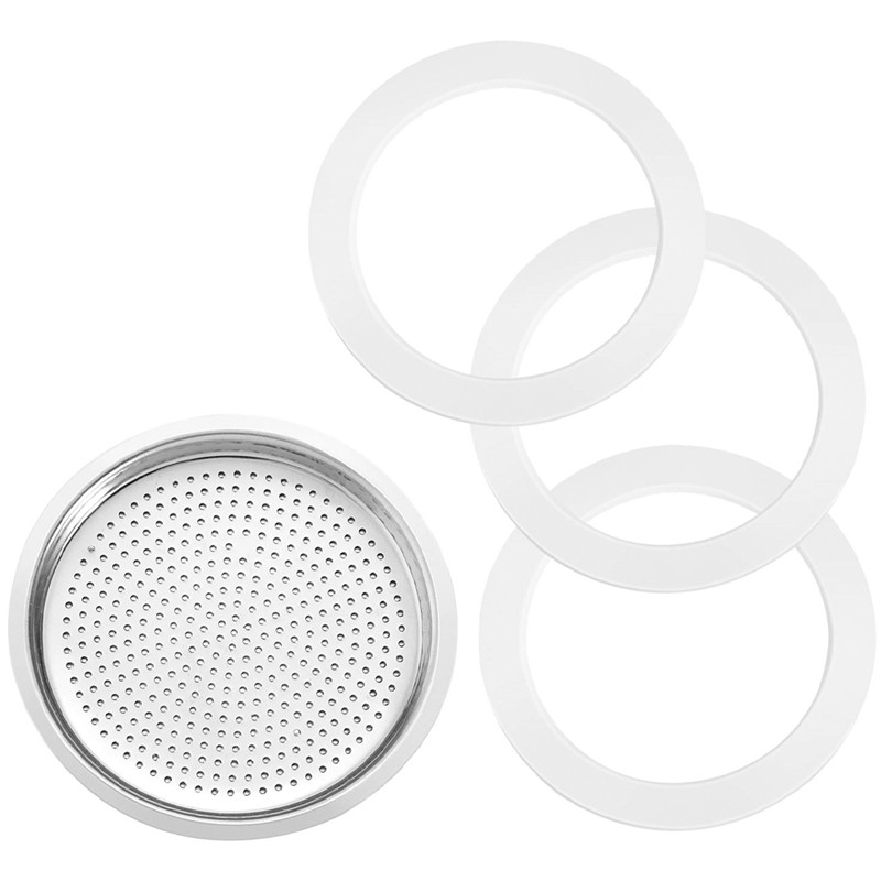 9 Pieces Silicone Gaskets and 3 Piece Stainless Filter Gasket Stainless Steel Gasket Replacement for 6 Cup Moka Express