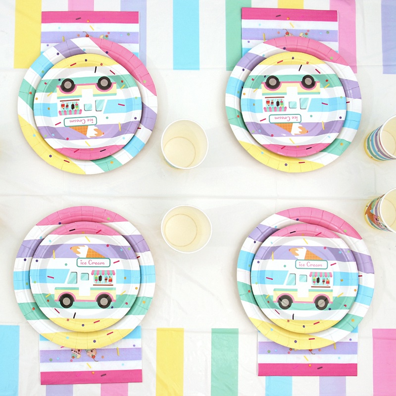 Bộ Phụ Kiện Trang Trí Tiệc Sinh Nhật Bằng Giấy In Hình Cây Kem