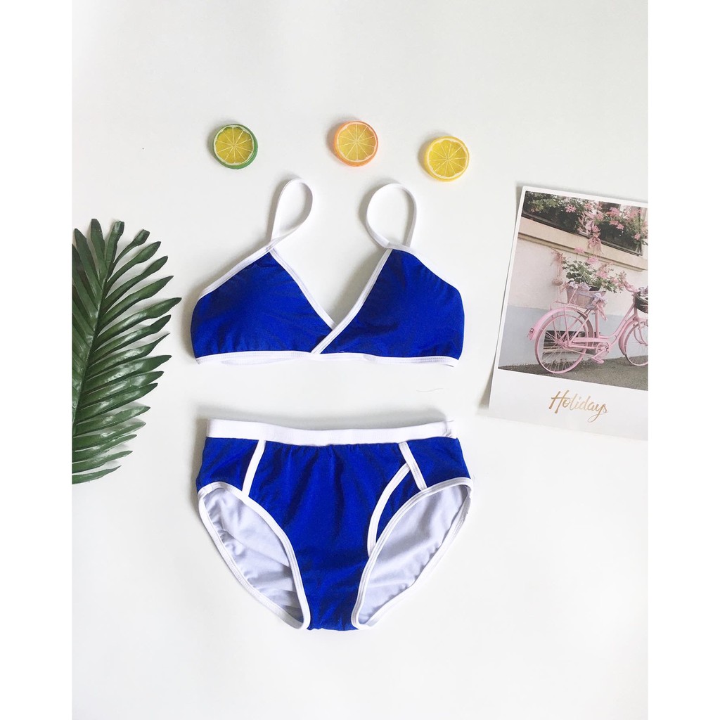 Bikini đắp chéo viền trắng (6 màu)