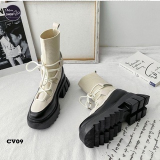 [Hàng Sẵn] [Ảnh Thật] [Freeship] Giày Bốt Nữ Cổ Vừa Phối Thun Nữ Tính - CV09