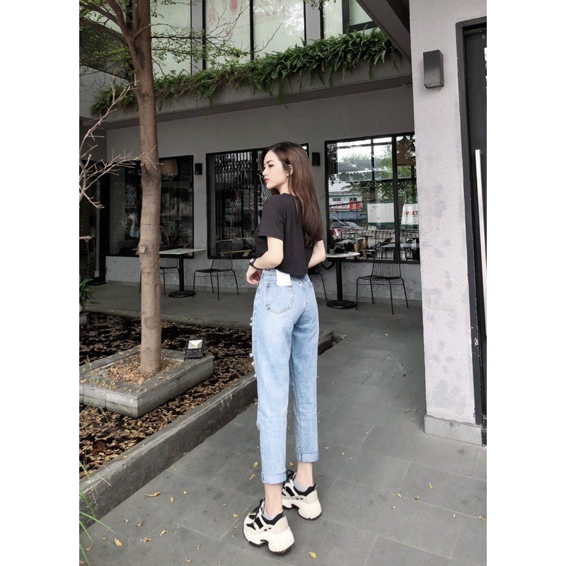 Quần baggy jean cào rách kèm túi hộp tháo rời, hình thật 100%