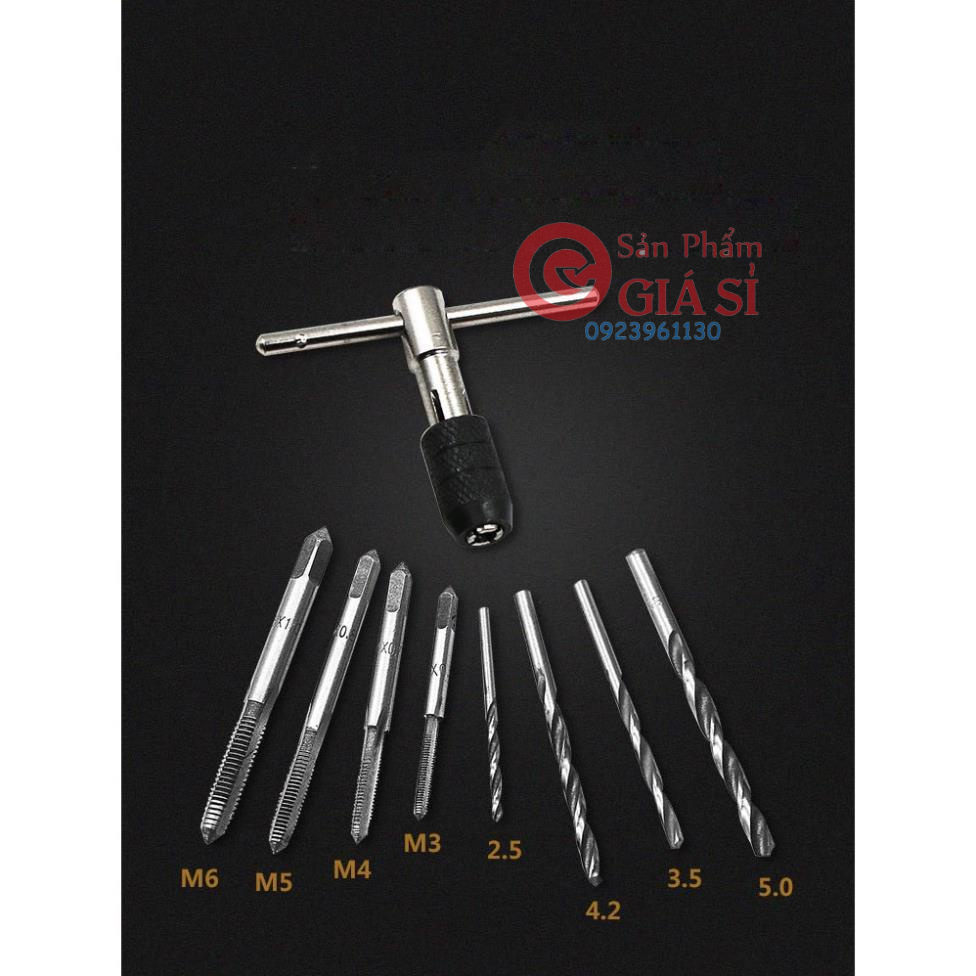 Tay quay taro tựng động hay bộ tạo ren trong (Gồm 4 mũi taro M3 - M6 và 4 mũi khoan) ❤️freeship❤️
