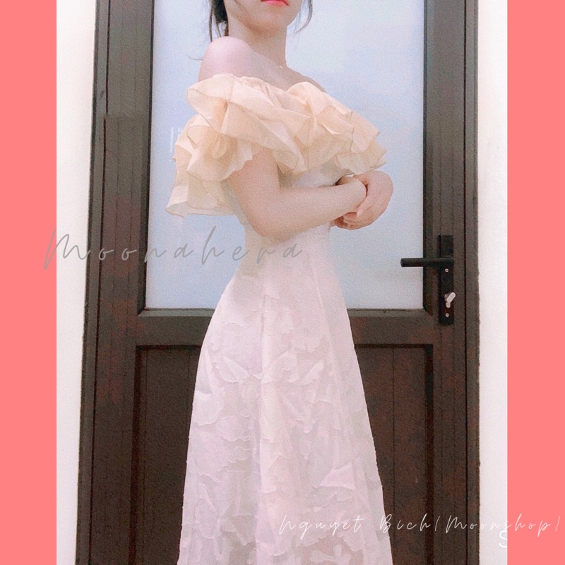 Váy trắng hai dây ngọc phối voan công chúa. Đầm xoè chụp kỉ yếu, đi tiệc cưới hình thật