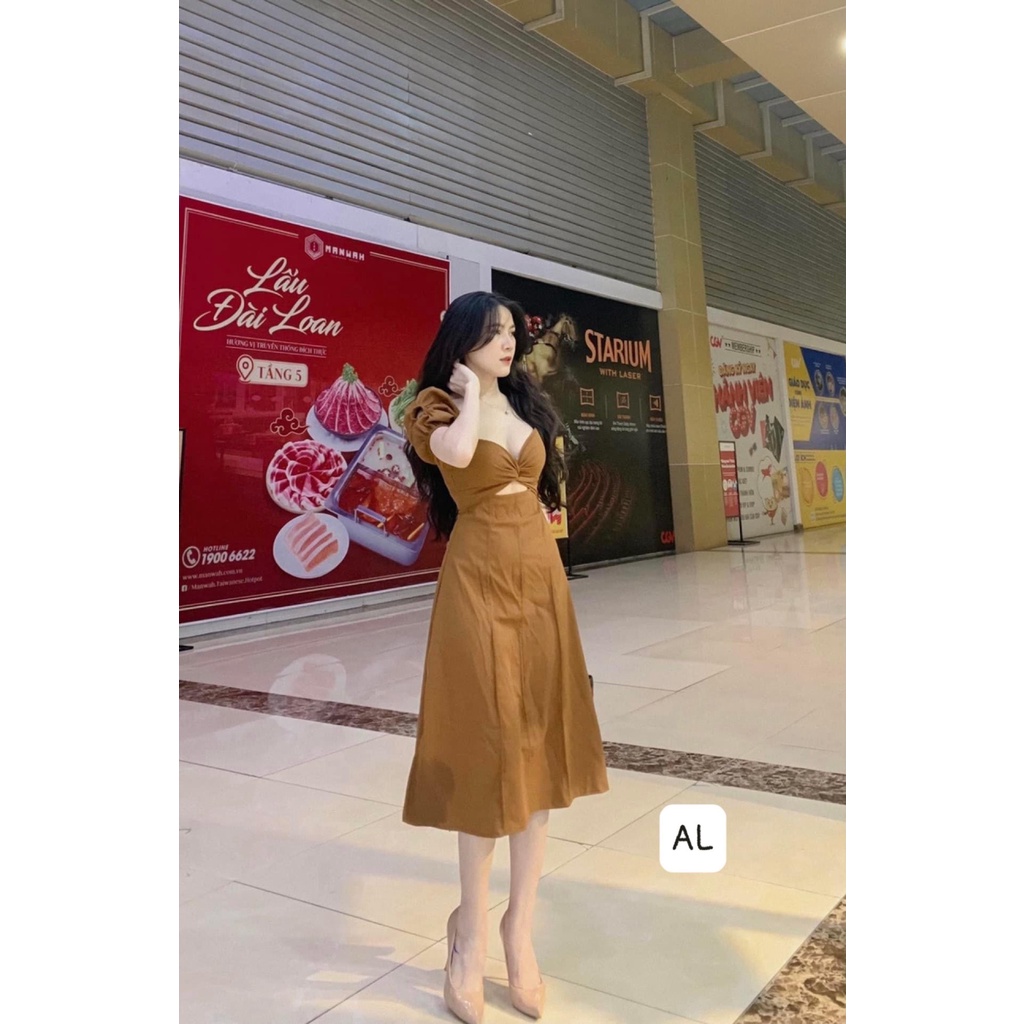 Váy maxi nữ tay bồng xoắn ngực cổ tim hở eo dáng dài đi biển du lịch ulzzang Hàn Quốc