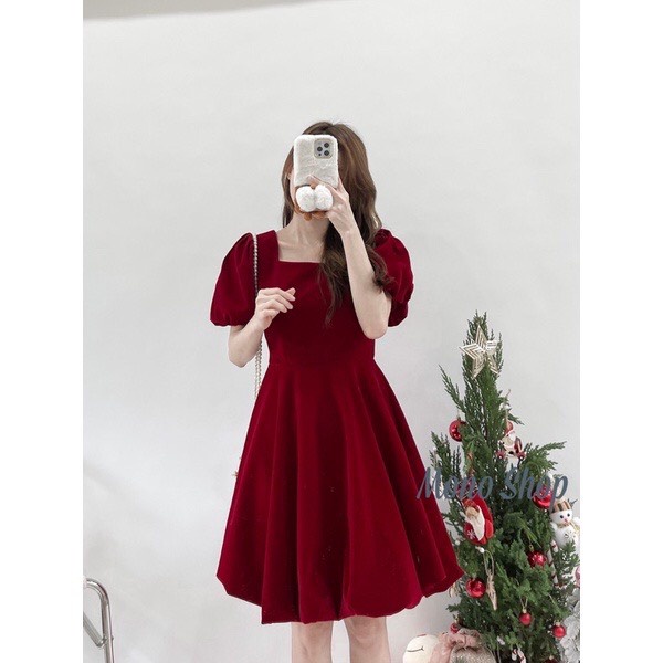 Váy Nhung Nữ, Đầm Bí Tay Bồng Cổ U Dáng Xòe Chất Nhung Cao Cấp 2 Màu Đỏ, Đen Thời Trang Sang Trọng, Thanh Lịch. | BigBuy360 - bigbuy360.vn