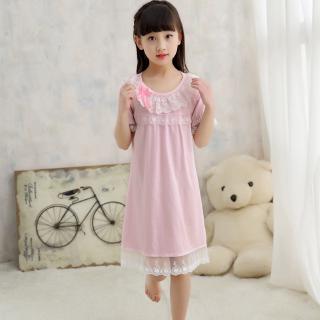 Đầm Ngủ Ngắn Tay Phối Ren Xinh Xắn Dành Cho Bé Gái