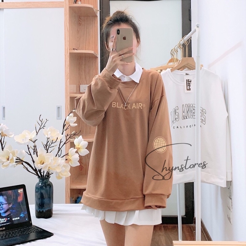 Áo nỉ sweater Blackair tay phồng Shynstores - áo nỉ ullzzang dài tay vải đẹp freeship