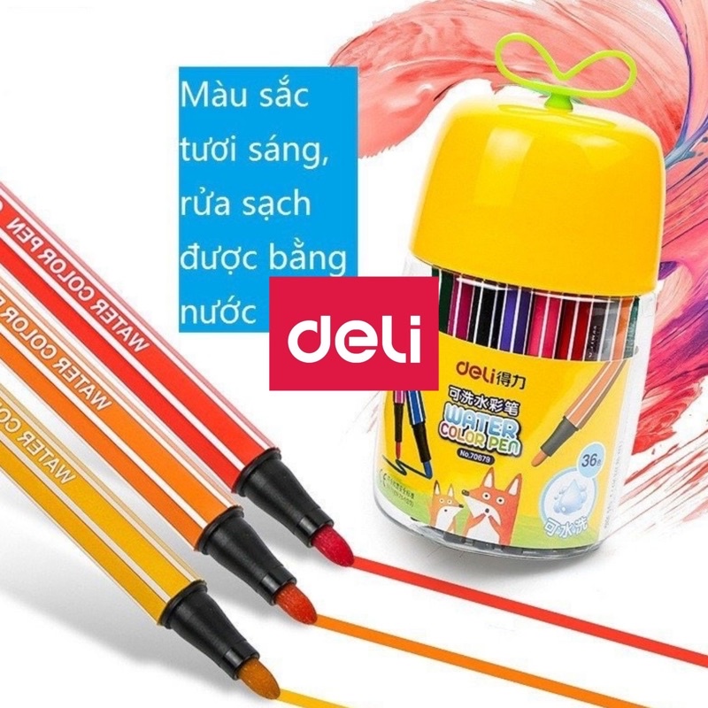 Bút dạ màu dạng cốc Deli, dễ tẩy rửa, an toàn, không độc hại 12/24/36 màu