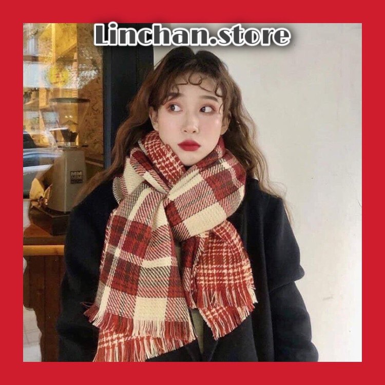 Khăn Len Quàng Cổ Nam Nữ Len VINTAGE - Hoạ Tiết Khăn Kẻ CARO - Linchan.store
