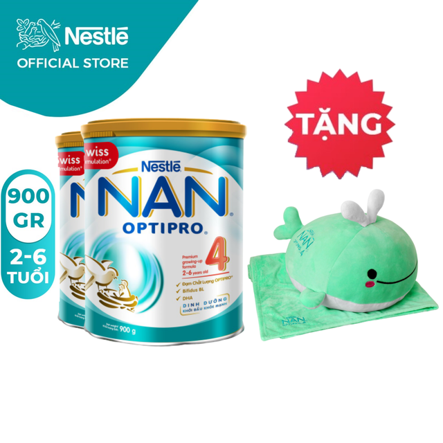 [Mã NAN05 giảm 5% đơn 250000] [Tặng 1 Bộ Gối Mền Cá Voi] Combo 2 Lon Sữa Bột Nestle NAN Optipro 4 (900g/lon)
