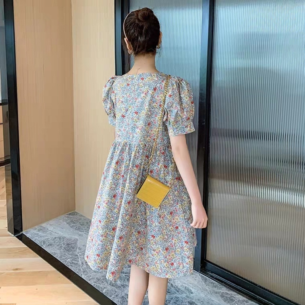 Váy bầu hoa nhí M389 chất thô hoa freesize từ 45 đến 70kg