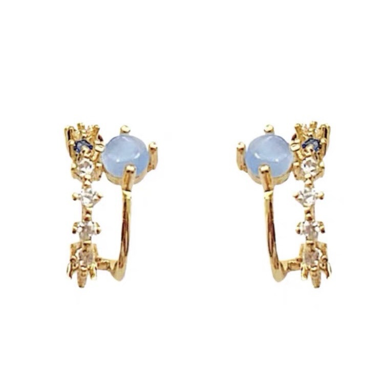 2022 Bông Tai Đá Opal Màu Xanh Nhỏ Lãng Mạn