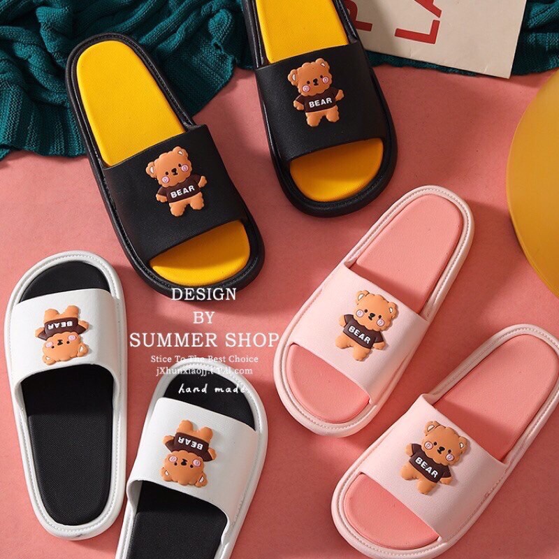 Dép quai ngang nam nữ đi trong nhà Gấu Bear đi êm chân chống nước trơn trượt tốt nhựa eva siêu bền TH-79