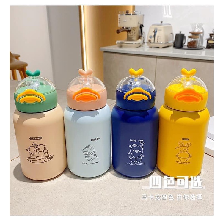 Bình nước giữ nhiệt cute cho bé lõi inox có ống hút dung tích 420ml hình ngô nghĩnh MiibooShi D2.075.VA