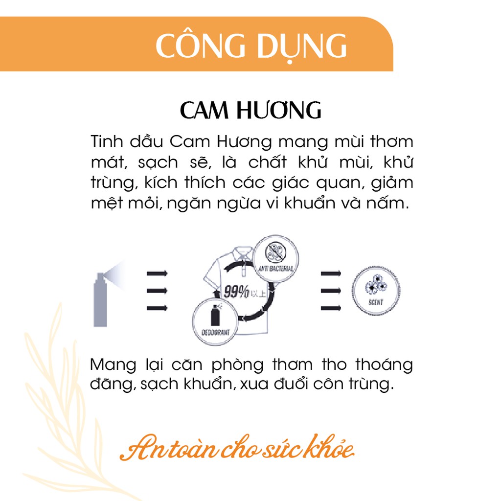 Xịt phòng tinh dầu Cam Hương 50ml 24Care - kháng khuẩn, khử mùi hôi, đuổi muỗi, côn trùng