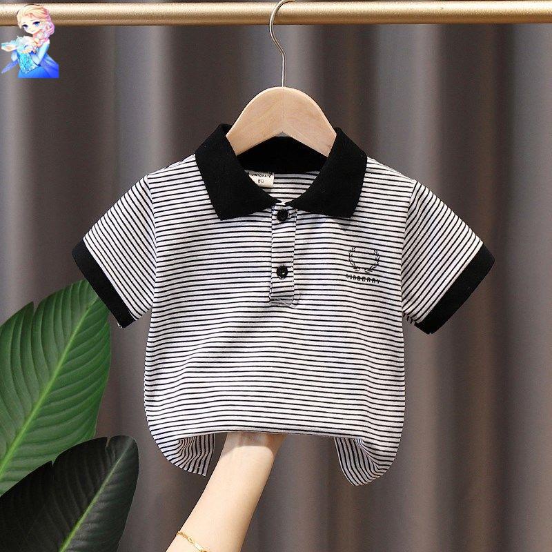 Áo Thun polo Tay Ngắn Cổ Bẻ Chất Liệu Cotton Nguyên Chất Họa Tiết Kẻ Sọc Thời Trang Mùa Hè Hàng Mới Dành Cho Bé Trai 2022