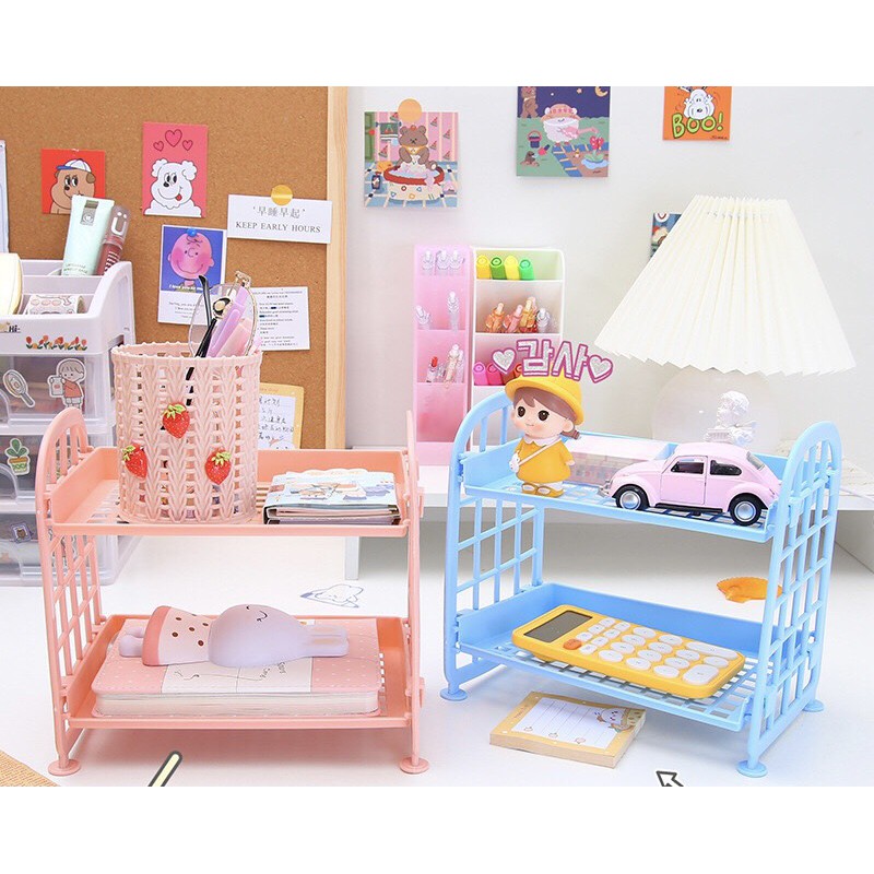 Kệ Nhựa Mini 2 Tầng Để Bàn Đựng Đồ Đa Năng Ulzzang